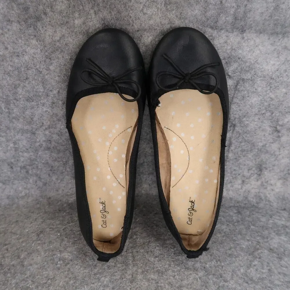 Cat & Jack Shoes Girls 1 Ballet Flats Slip On Bow Black Casual Classic Kids